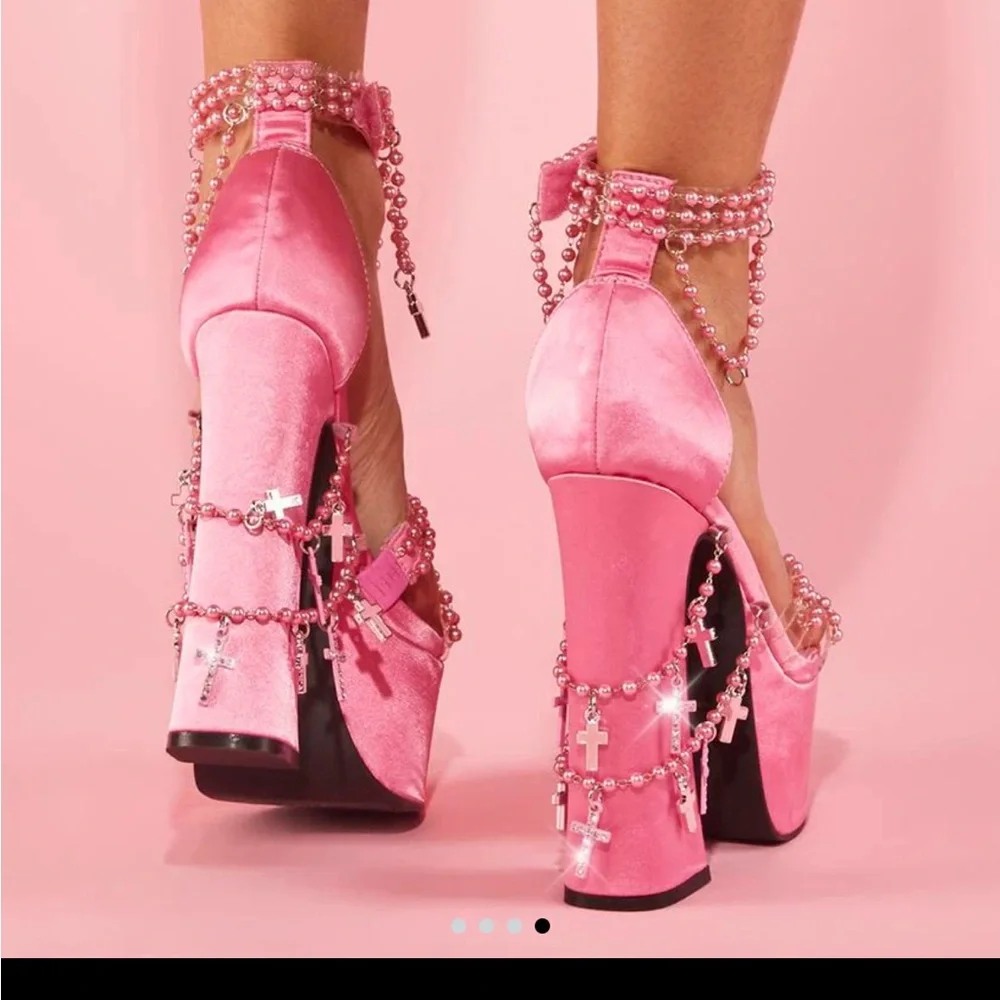 Pink Platform Heels with Chain Detail